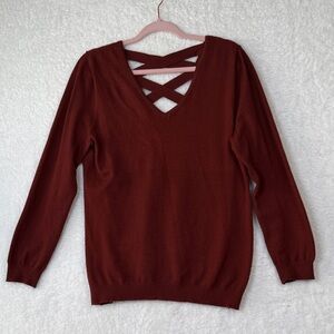 Love Ellie Mia Back Detail Knit Pullover Sweater Terra Cotta Burgundy  L